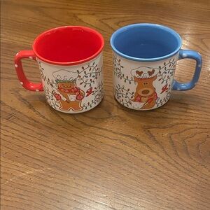 Temptations Winter Whimsy Red and Blue Holiday Mugs